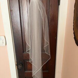 Ribbon Edge Waltz Length Ivory Wedding Veil